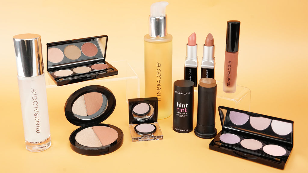 Spring 2024 products on peach background